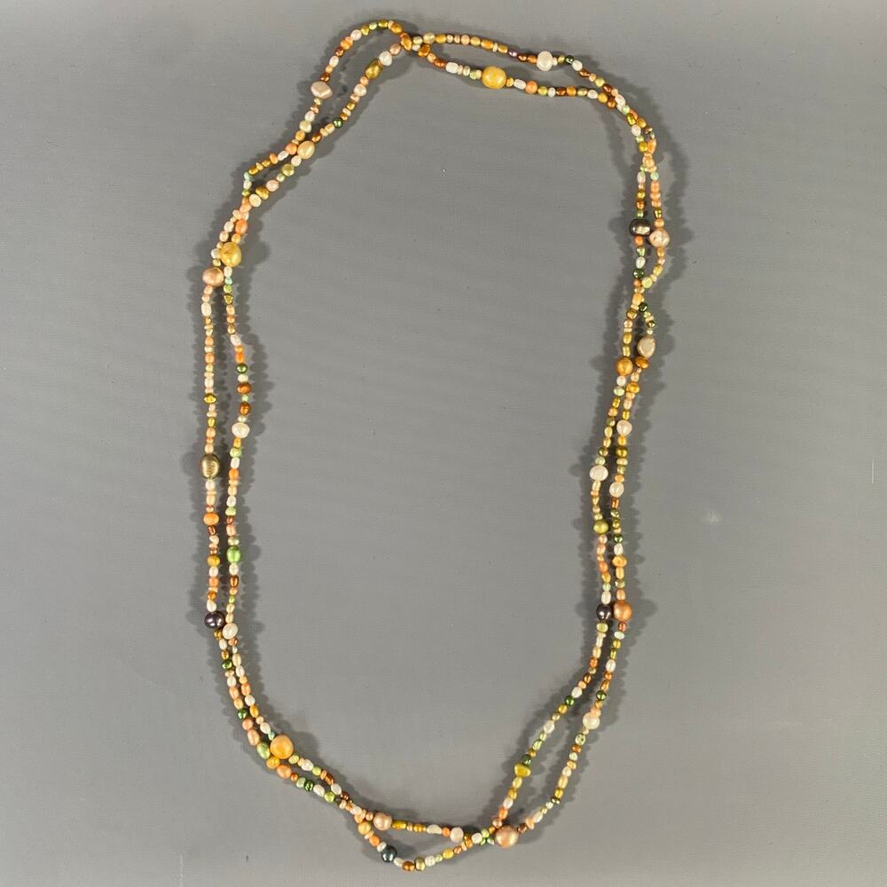 Unbranded Beaded Freshwater Pearl Glass Necklace Orange Green Multicolor